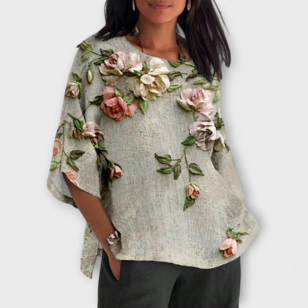 Amelia - Beiges Top mit Blumendruck