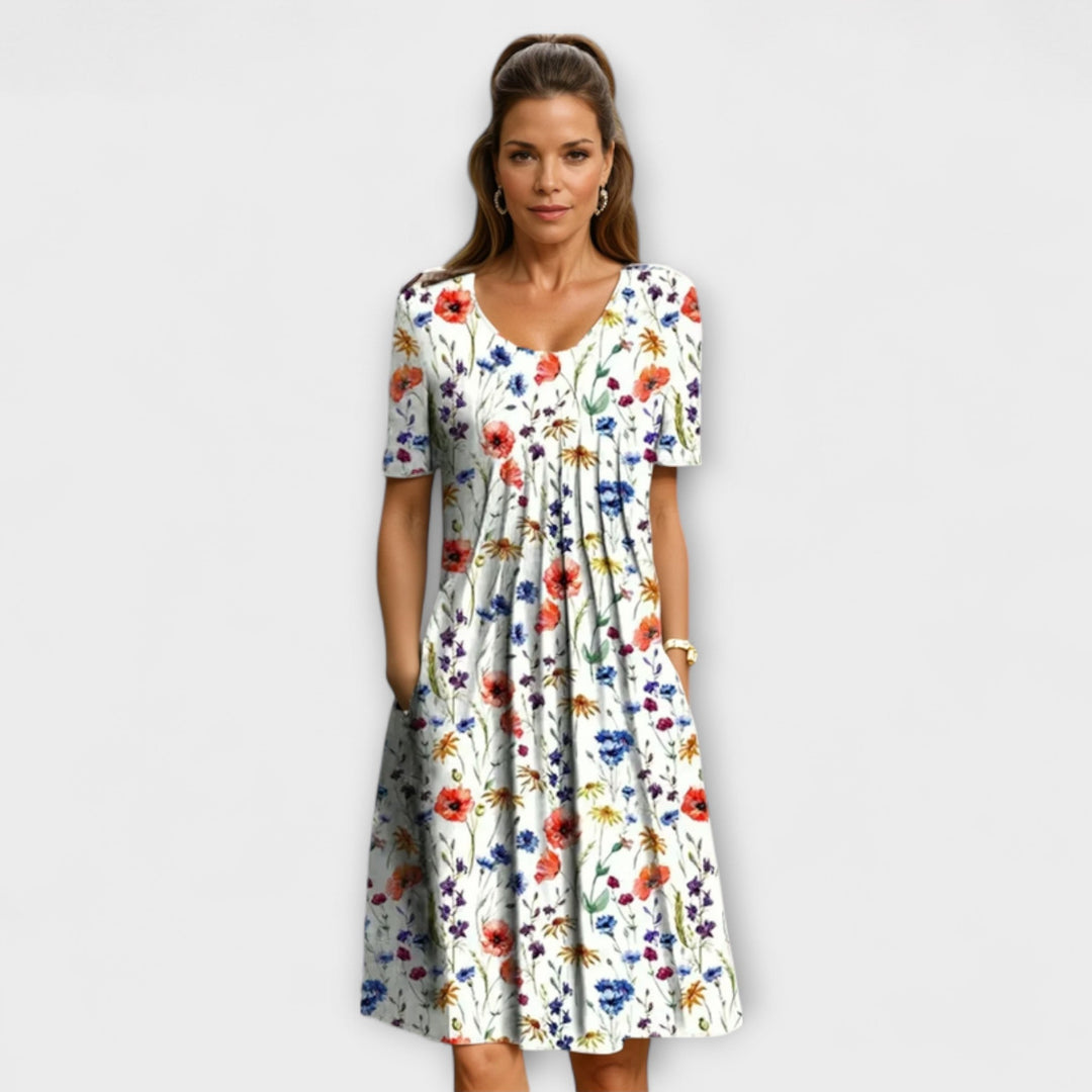 Candice - Weisses Kleid mit Streublumen