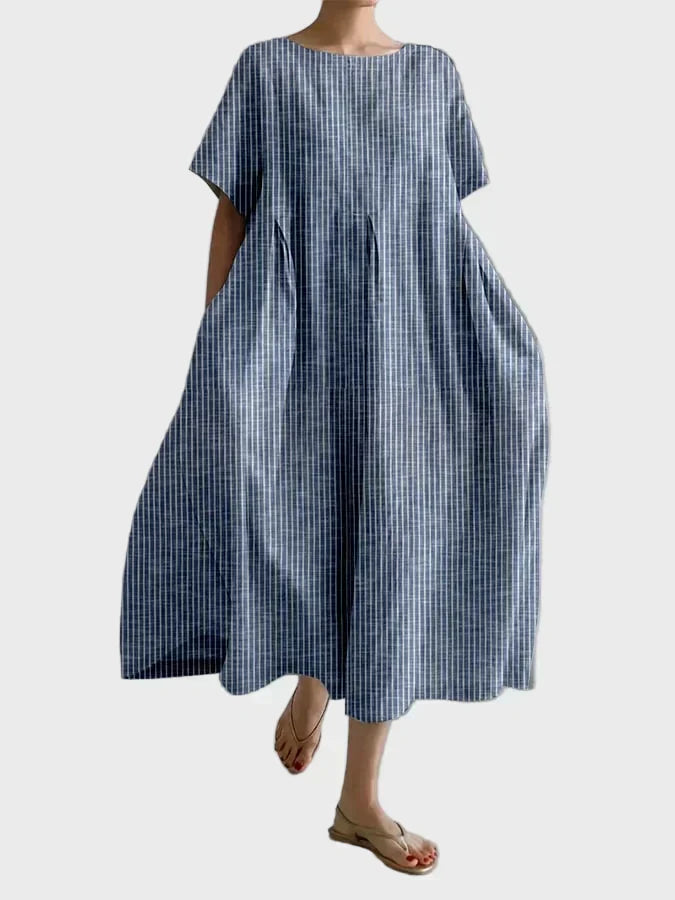 Blaues Streifen-Leinenkleid