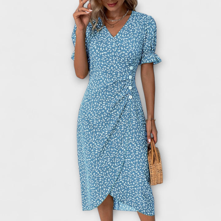 Leda - Grünes Sommerkleid mit Blütenmuster