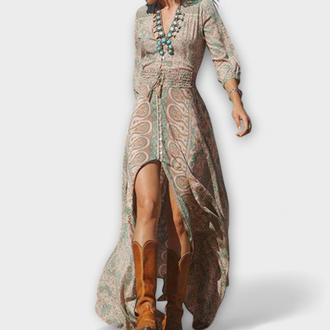 Lässiges braun gestreiftes Boho-Maxikleid