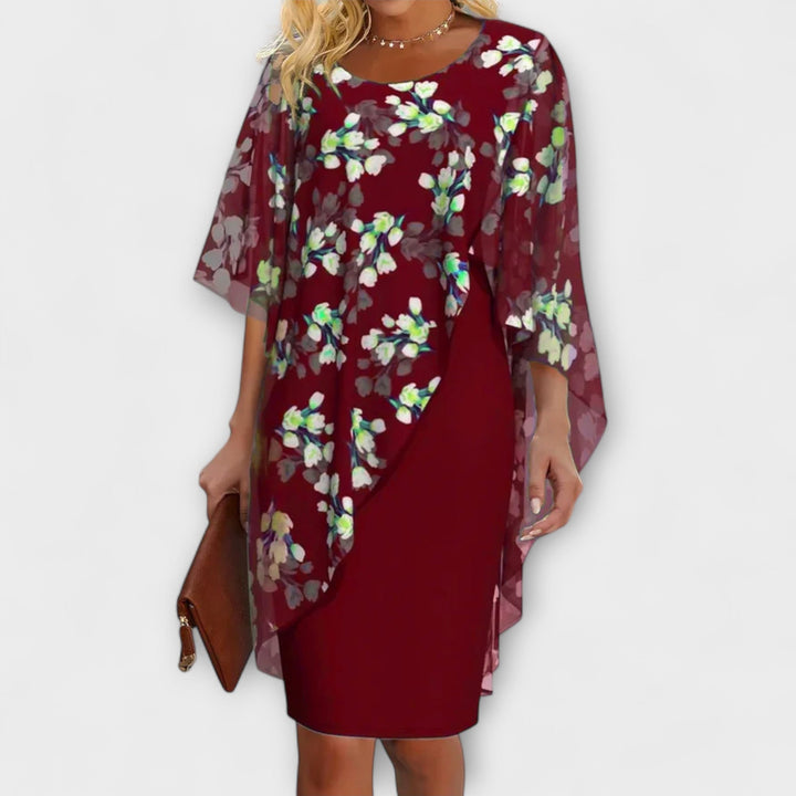 Lyanna - Dunkelblaues Chiffonkleid mit Blütenmuster