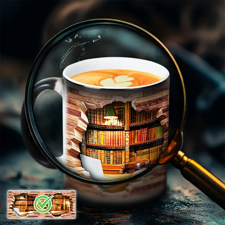 Verzaubernde Bücherregal Wärmeempfindliche Keramiktasse