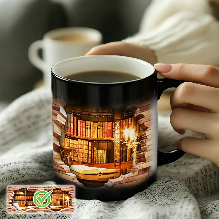 Verzaubernde Bücherregal Wärmeempfindliche Keramiktasse
