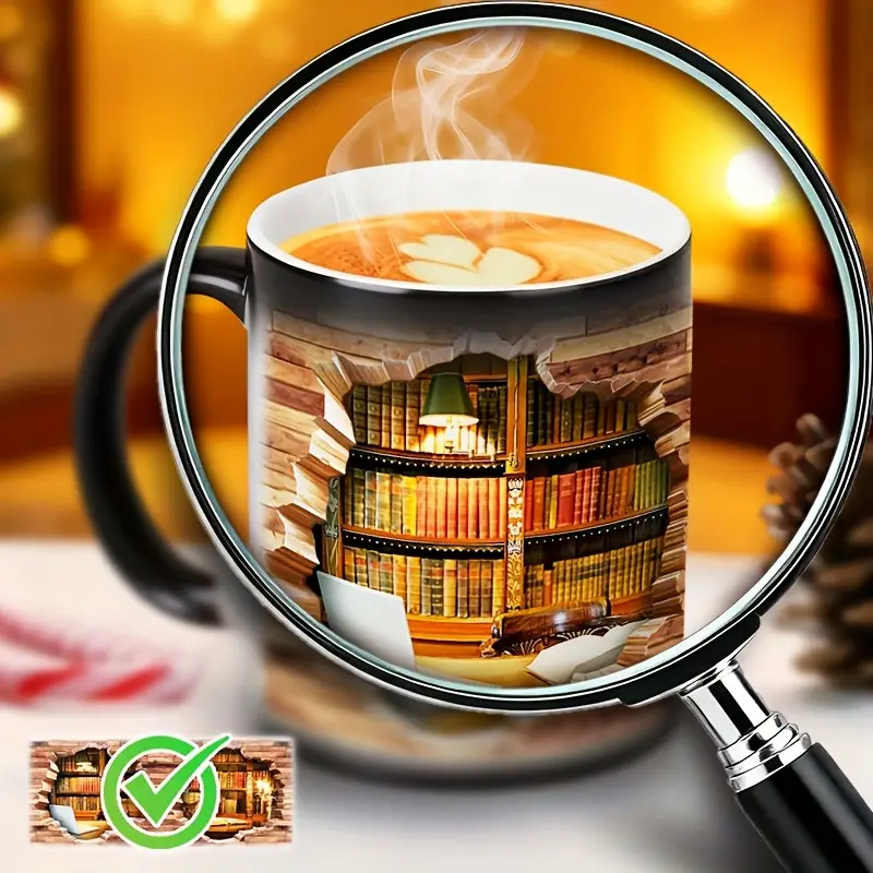 Verzaubernde Bücherregal Wärmeempfindliche Keramiktasse