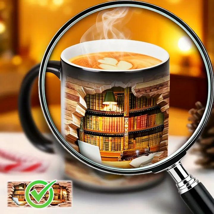 Verzaubernde Bücherregal Wärmeempfindliche Keramiktasse