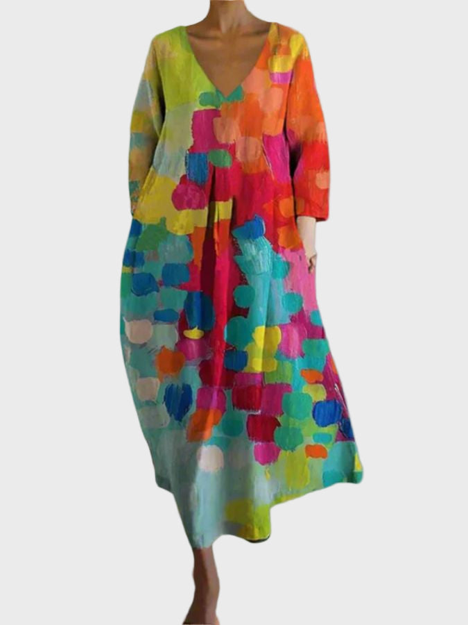 Buntes Aquarell-Patchworkkleid