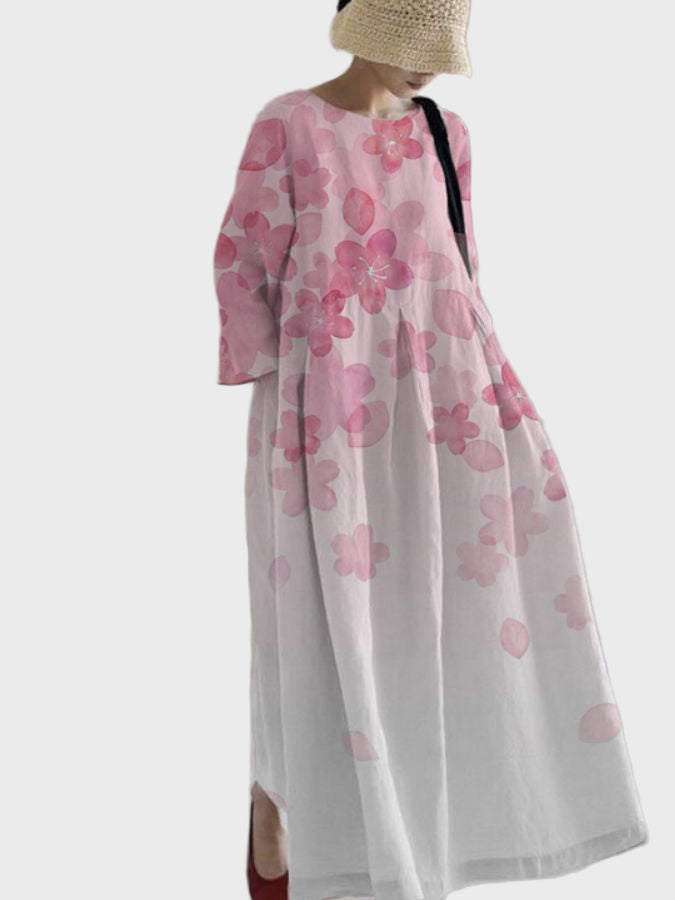Weisses Maxikleid mit rosa Blüten