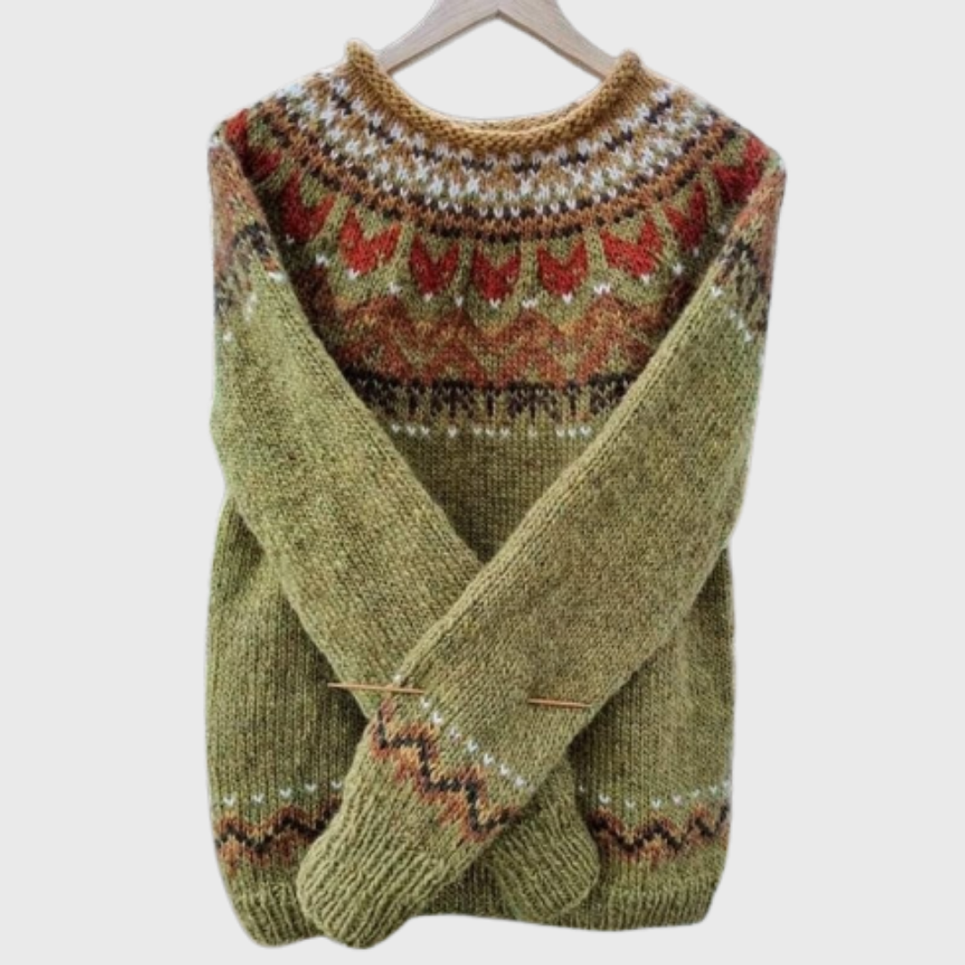 Forest Ember | Olivgrüner Pullover mit Norweger-Muster