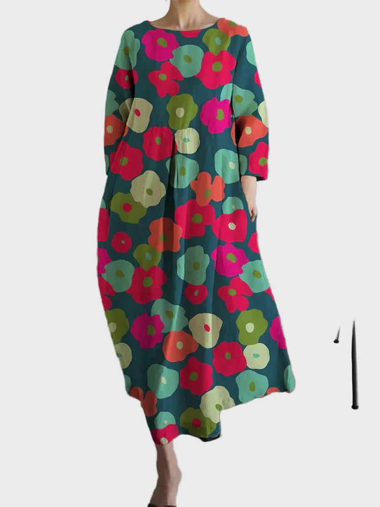 Petrolfarbenes Kleid mit Blütenmuster
