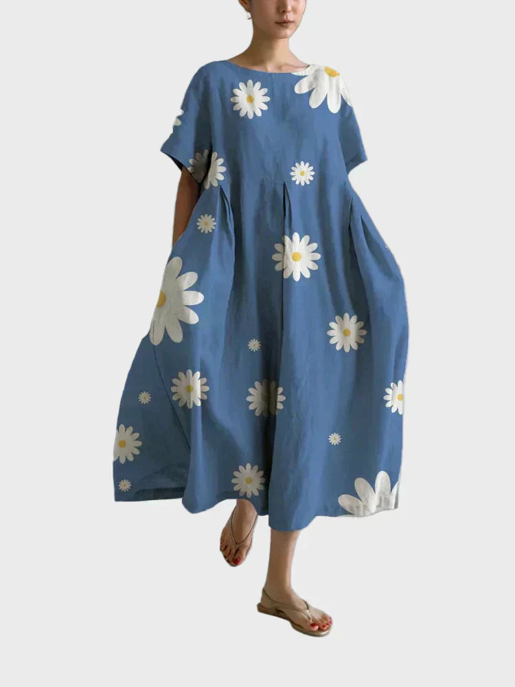 Blaues Kleid mit Margeriten